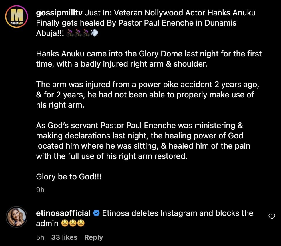 Etinosa mocks alleged healing of Hanks Anuku by Pastor Paul Enenche